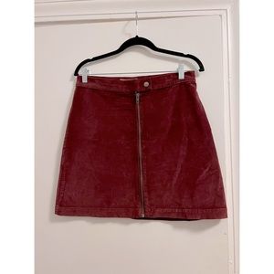 Madewell Velvet Studio Zip Skirt in Burgundy